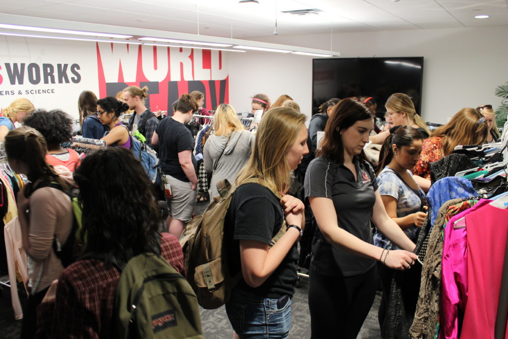 Students browsing in the SuccessWorks Career Closet